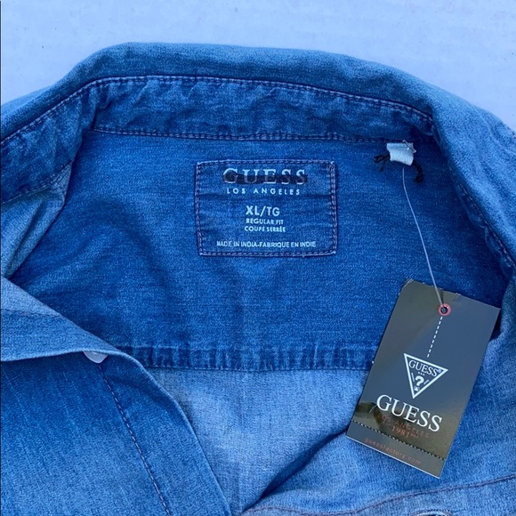 NEW GUESS Wes Chambray Men's Shirt SZ XL - Picture 5 of 6